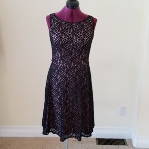 Nine West fit and flare pink & black dress Size 8
